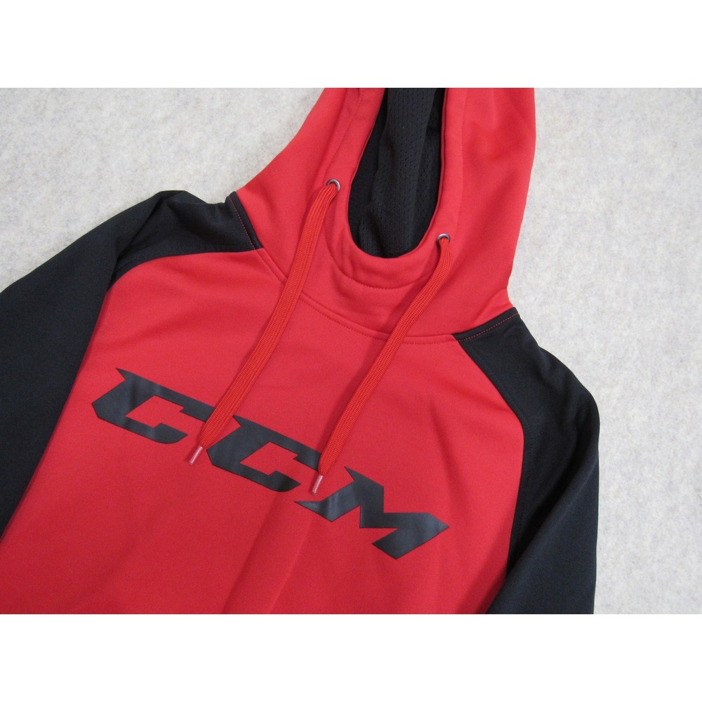 CCM Tactical Dry Mens Small Red Black Performance Hockey Logo Hoodie Sweatshirt